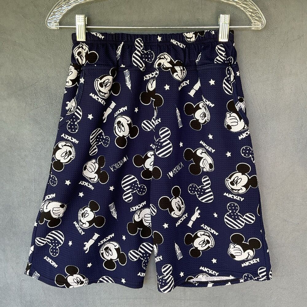 Rare Asian Disney Mickey Mouse Long Shorts Seersucker Men's Small Liberty Flag